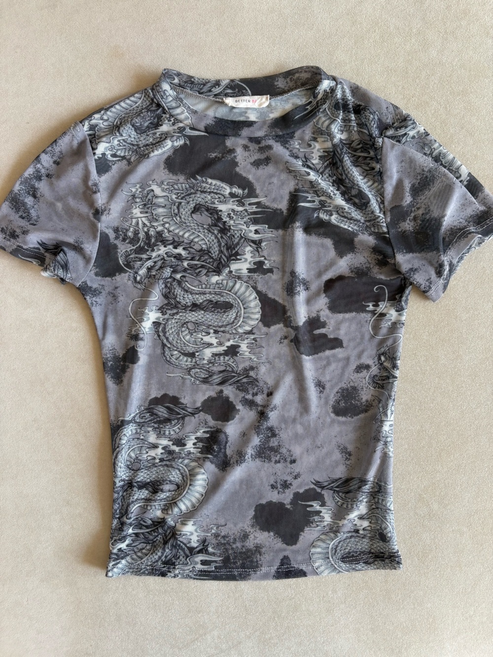 Better Be Dragon Print Mesh Top